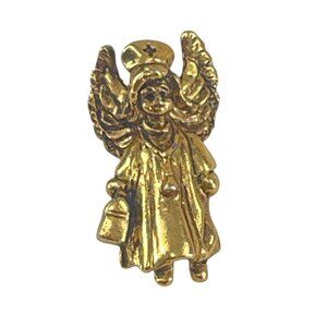 Vintage Gold Tone Angel Nurse Lapel Pin With Clutch Back Nurse Angel